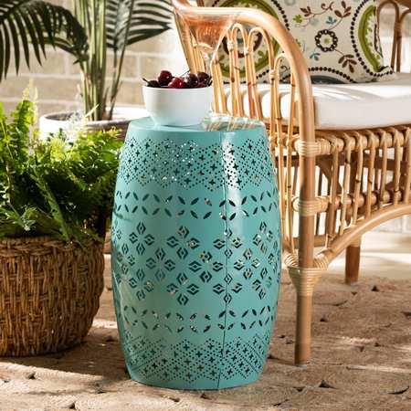 BAXTON STUDIO Lavinia ModernTeal Finished Metal Outdoor Side Table 193-12110-ZORO